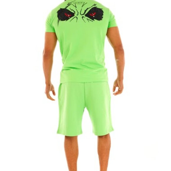 Avenue George V Paris Short Set Men's 2 piece set Green Teddy Bear Rhinestone XL - Picture 3 of 7